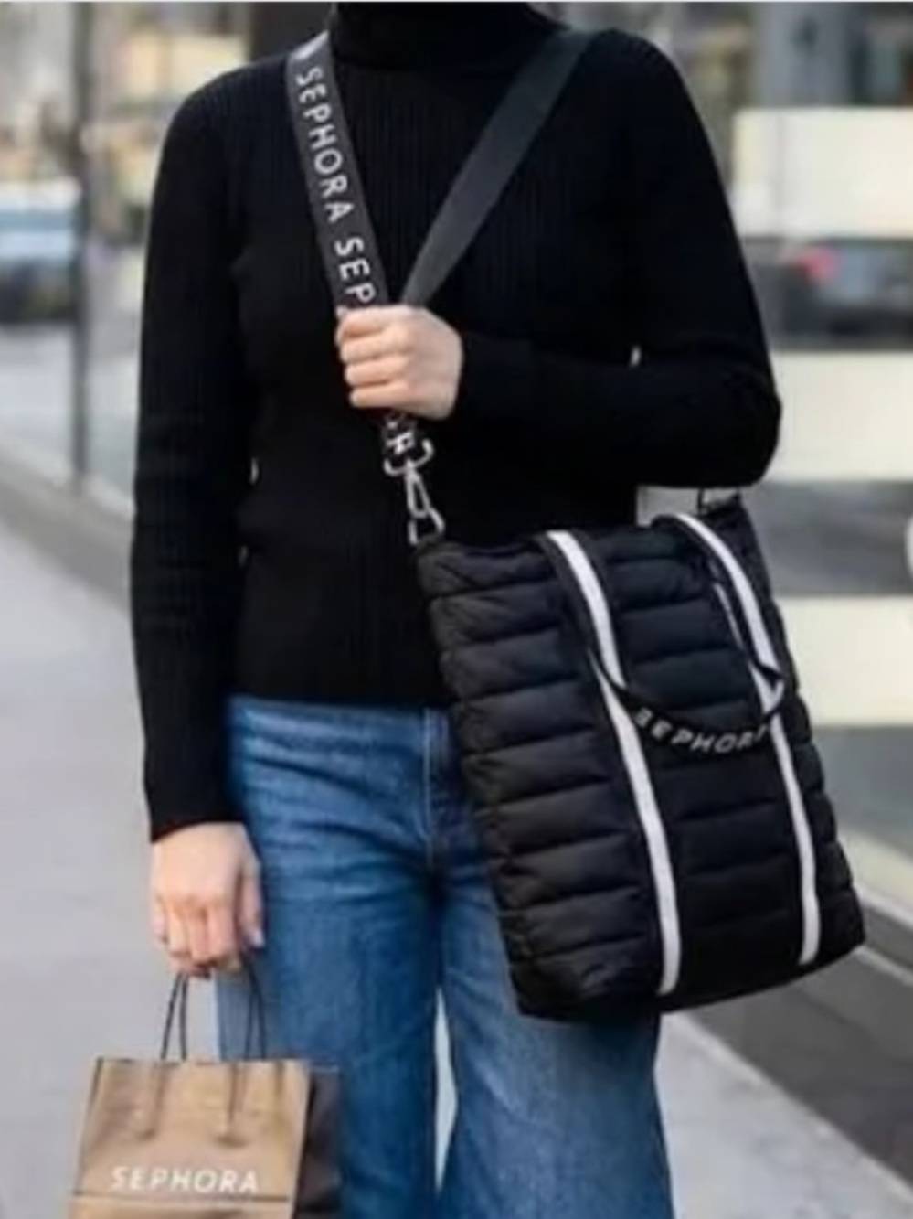 Sephora Limited Edition Puffy Tote Bag Black Sephora Carryall Bag Zip Top Medium